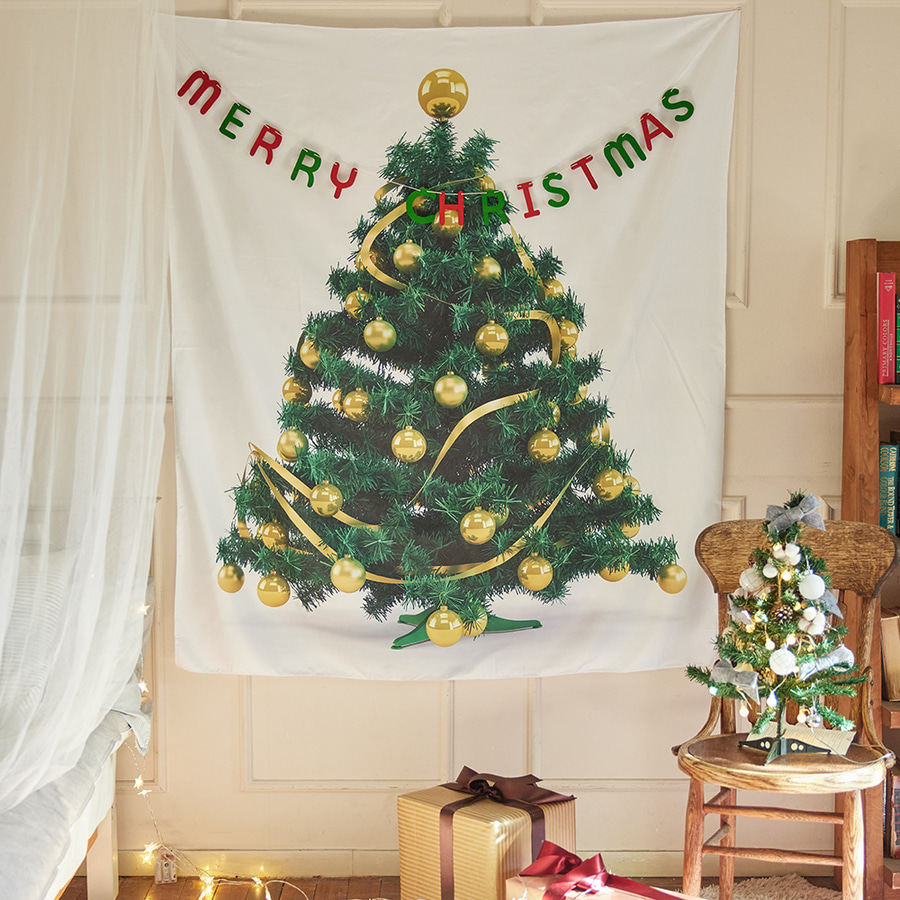 반짝이는 트리 아래 크리스마스 패브릭 포스터 130*150cm
