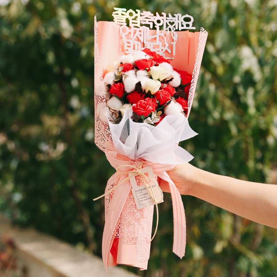 [메세지픽+쇼핑백증정]제인에어 자나장미 목화꽃다발-화이트데이,로즈데이,성년의날,축하,고백