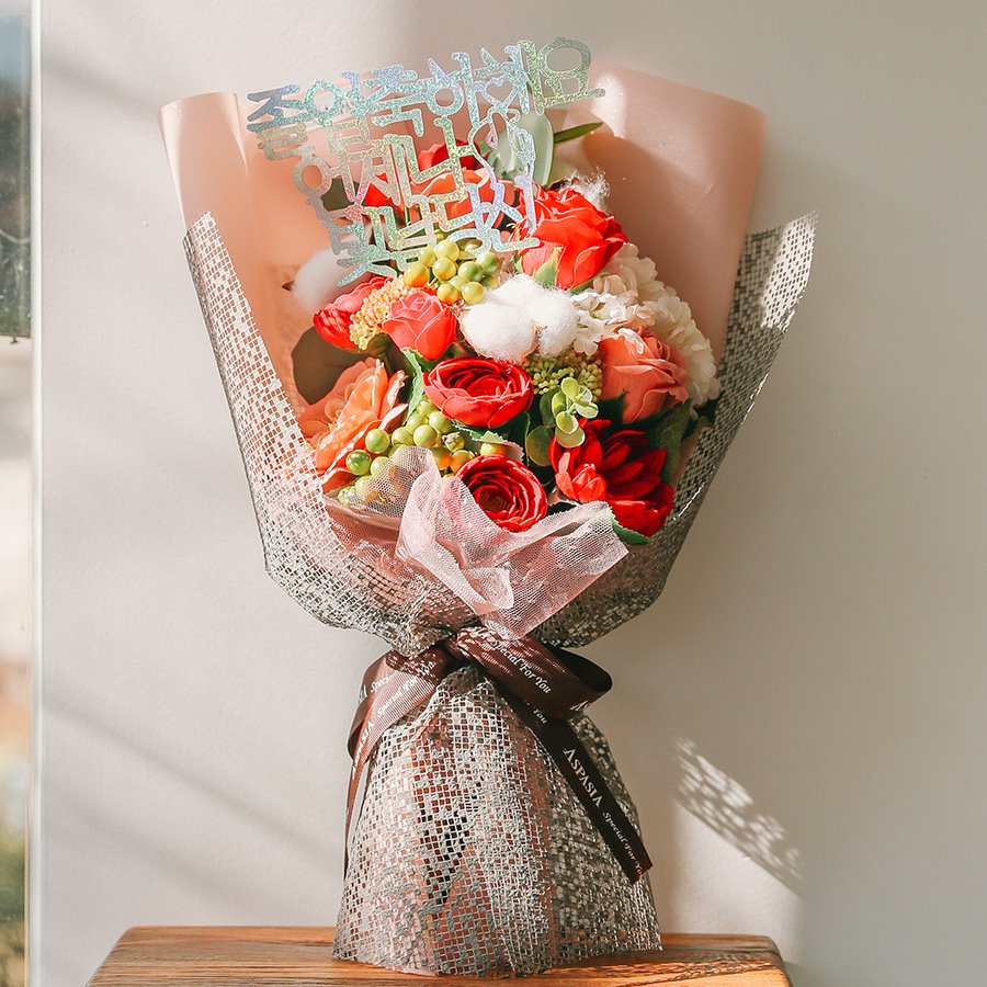 [메세지픽+쇼핑백증정]앨리슨 비누꽃 목화 꽃다발-화이트데이,로즈데이,성년의날,축하,고백